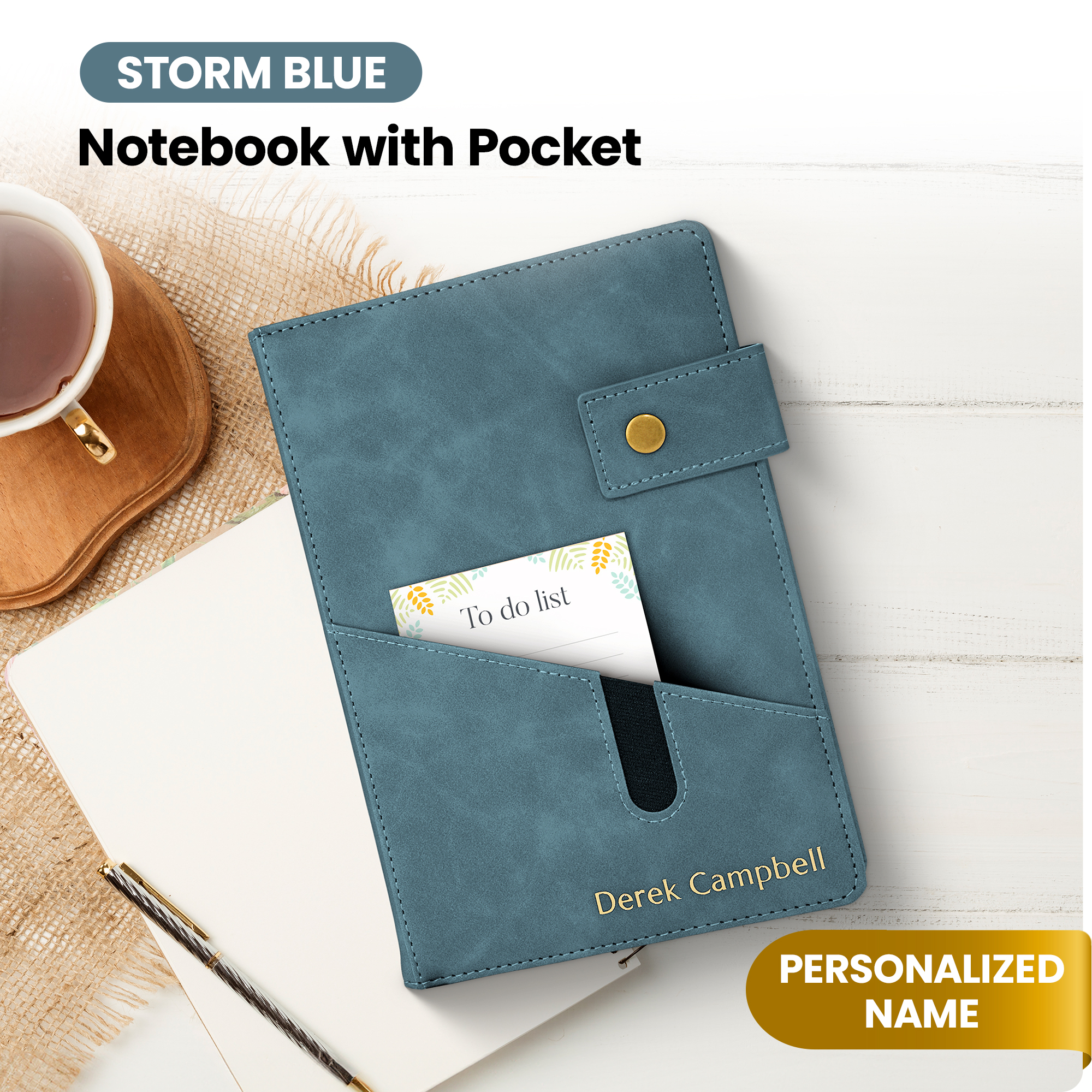 Custom Journal with Pocket (Storm Blue)
